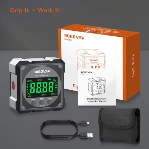 4-side Magnetic Digital Angle Gauge with Laser(Class 2, ＜1mW Output), 4 * 90° Rechargeable Electronic Inclinometer Protractor Level Gauge for Woodworking Tablesaw- Black Gray - color: Black Gray