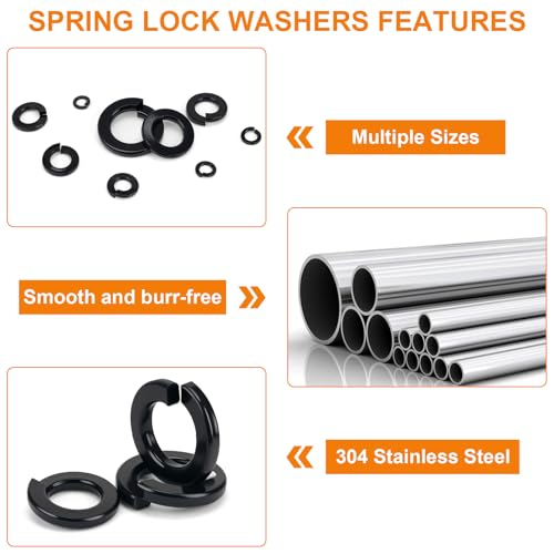 100Pcs 1/4" Spring Lock Washer, Black 304 Stainless Steel - color: Black, size: 1/4 Inch