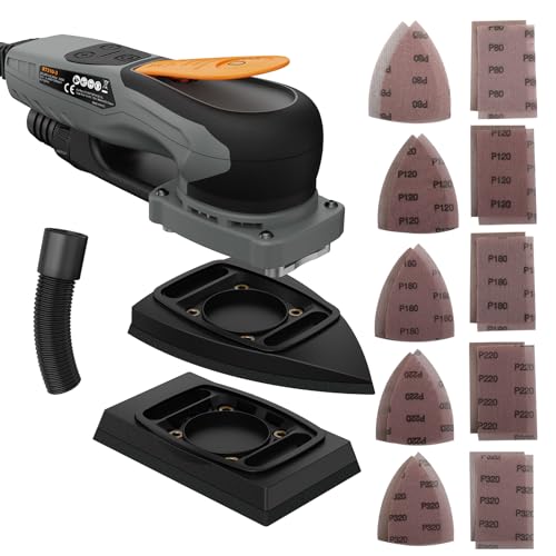 2-in-1 Detail Sander & Palm Sander, Brushless Electric Orbital Sander with 4000-10000 OPM, Dust Collection, 20PCS Sandpapers for Woodworking & Tight Spaces, Ergonomic Symmetrical Design