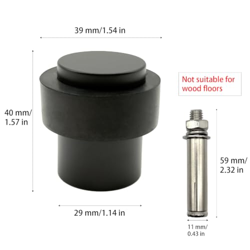 Floor Door Stopper, Wall Protection Heavy Duty Solid 304 Stainless Steel Cylindrical Door Stop with Rubber, 1 Pack, Matte Black - color: Matte Black