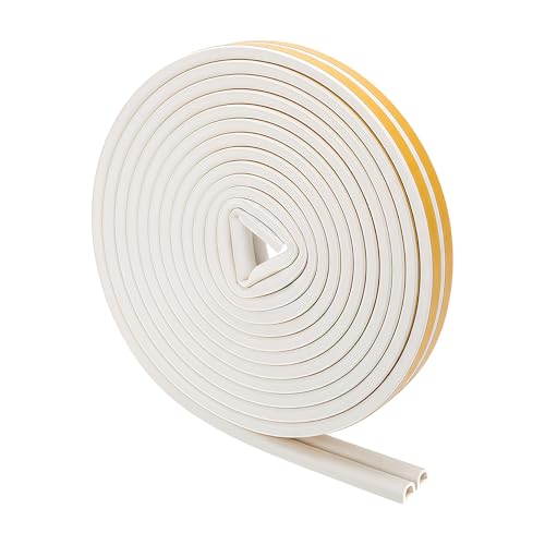 White EPDM D Profile Weather Stripping Door Seal, Self-Adhesive Door Weather Stripping & Window Seal Strip, 5/16" Wide x 1/4" Thick x 17' Long - color: White