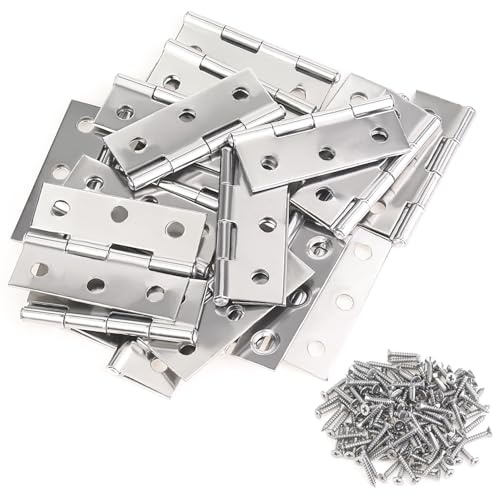 20 Pieces Stainless Steel Folding Hinges, 1.73 Inch Cabinet Hinges, Small Door Hinges, Small Hinges with 120 Pieces Screws for Wooden Cabinets Box Small Crafts and Lightweight Projects - size: 20 Pieces