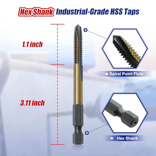 JEFE HEX 1/4-20 UNC Hex Shank Taps for Metal | MRO & Industrial Use | Quick-Change | Impact Driver (5pcs) - size: 1/4-20 UNC (5 pcs)