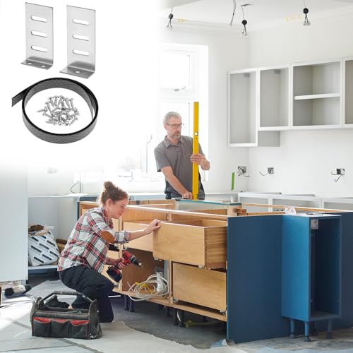 QWORK 6 Set Drawer Repair Kit - Stainless Steel Support Brackets with Screws, Bands for Reinforcing and Repairing Broken Sagging Wood Drawers