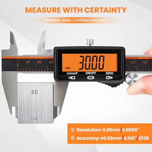 HARDELL Digital Caliper 8" USB-C Charging – Orange Display, Non-Backlit - size: 8 Inch