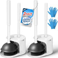 FORASTO 2Pack 2 in 1 Toilet Brush and Plunger Set,Clean Gloves, Extended Handle Plunger，Toilet Bowl Brush Plunger Set,Bathroom Cleaning Tools,Toilet Brush Plunger Combo,Cleaning Brush(Cream White) | 21" Extended, Cleaning Gloves, Heavy Duty Rubber Toilet