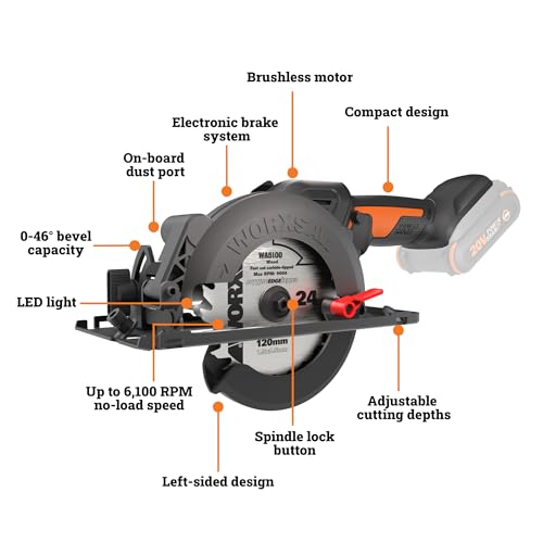 WORX Cordless Compact Circular Saw, 20V 4-1/2-Inch Brushless, WX531L.9