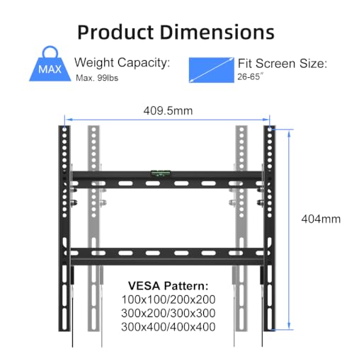 Suptek Tilt TV Wall Mount for Most 26-65 inch LED, LCD and Plasma TV, Max 400x400mm VESA and 99lbs Load Capacity, Fits Studs 16" Apart, Low Profile - size: 26"-60" TV - for wood studs up to 16"