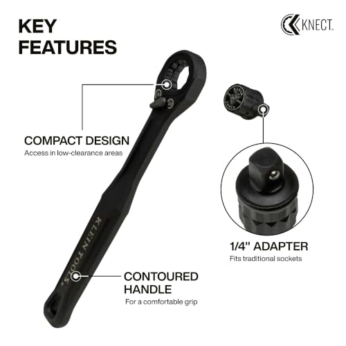 KLEIN TOOLS 65301ADP KNECT (S) Pass Through Ratchet and 1/4-Inch Socket Adapter Set, Compact and Comfortable Hand Tool, Backwards Compatible with 1/4-Inch Square Drive Sockets - size: (S) 1/4-Inch