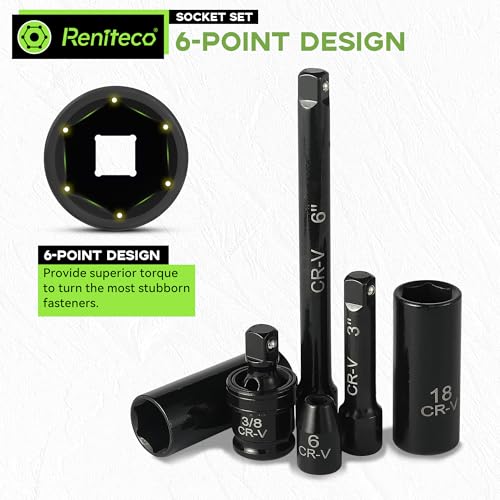 Reniteco 56-Piece 3/8" Drive Socket Set, SAE 5/16"-3/4", Metric 8-22mm, Cr-V - size: 3/8"-56 PCS