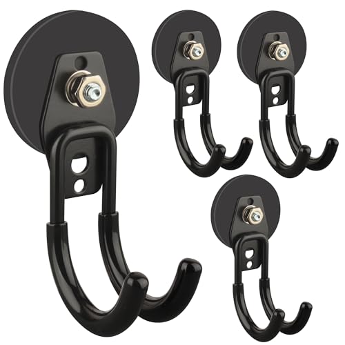 ULIBERMAGNET Garage Magnetic Hooks, 4 Pack Black Heavy Duty Large J Hooks with Magnet, Black Strong Anti-Slip Coating Magnet Hooks for Garden Tools, Ropes,Drill,Metal Cabinet,Pegboard - style: 2.59INCH 4PACK Black Medium J Hooks