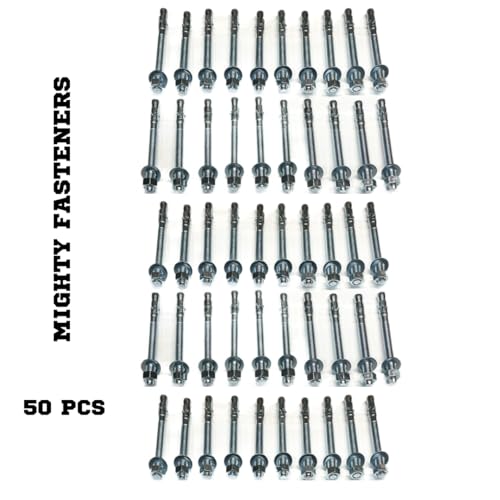 MIGHTY FASTENERS Zinc-Plated Steel Wedge Anchors, 1/2" X 5-1/2" - Heavy-Duty Mounting Bolts for Concrete - 50 Pack - size: 1/2" X 5-1/2"