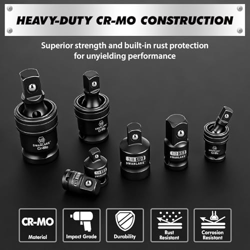 7-Piece Impact Swivel Socket Adapter Set, 1/4" 3/8" 1/2" Drive Universal Joint Socket Set CR-MO Steel, Wobble Joint Sockets Reducer with Magnetic Aluminum Sockets Rail - style: 7-Piece Socket Adapter