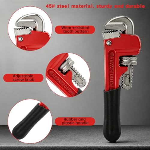 Small Pipe Wrench, 6inch Straight Adjustable Plumbers Pocket Wrench, Mini Straight Plumbing Tool, Sink Wrenchs for Tight Spaces & DIY Repairs(6inch)