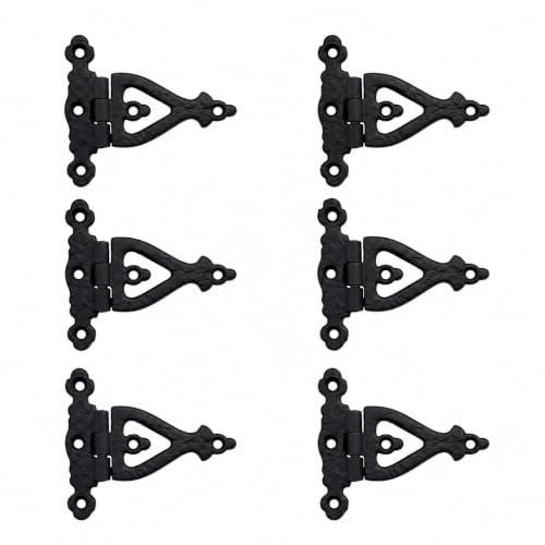Renovators Supply Manufacturing Pack of 6 Cabinet Door Strap Hinge with Hardware 3 in. Rust Resistant Black Wrought Iron Flush Mount Hinge for Cabinets - size: Pack of 6