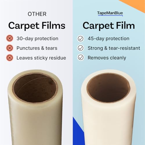 TapeManBlue Carpet Protection Film 36" x 200', 4 Rolls, Self Adhesive Plastic Carpet Protector Film with Clean Removal & Easy Unwind, Durable Protection Tape to Shield Your Surface - size: 36" x 200' (4 rolls)