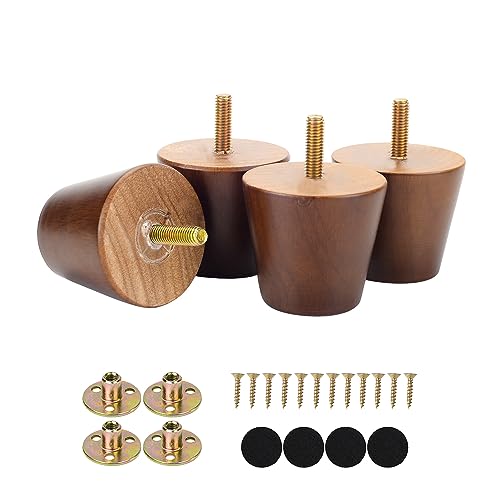 Maricome 2 Inch Furniture Feet Set of 4 Replacement Furniture Legs Predrilled M8 Bolt Short Small Wooden Legs for Chair Dresser Cabinet Ottoman Screw in - color: 2 Inch Walnut