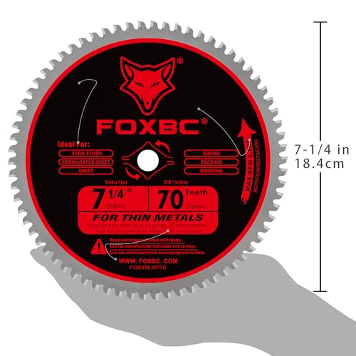 FOXBC 7-1/4 inch Circular Saw Blade Metal and Stainless Steel Cutting 70 Teeth
