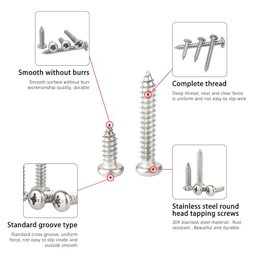 #8 x 1-1/2" Wood Screw, Phillips Pan Round Head, 304 Stainless Steel, Self Tapping Sheet Metal Screws, M4 x 40mm, 50-Piece - size: #8x1-1/2" (M4x40mm)