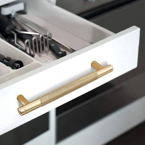 12 Pack 5 Inch 128 mm Gold Knurled Cabinet Handles Cabinet Pulls Aluminum Handles Pulls Oxidation Finish with Diamond Pattern 6" Length (5" Hole Center) - color: Gold, size: 5 Inch