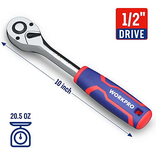 WORKPRO 1/2" Drive Ratchet Wrench, 72-Tooth Reversible - size: 1/2"