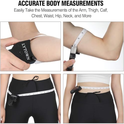 Automatic Telescopic Tape Measure, Body Measure Tape 60 inch (150cm), Self-Tightening Retractable Measuring Tape for Body Accurate Way to Track Weight Loss Muscle Gain by One Hand, 4 Piece - color: Black+Black