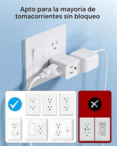 TROND Multi Plug Wall Outlet Extender 2 Pack, Small Outlet Splitter, White - color: White, size: 3 Prong, 2 Pack