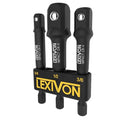 LEXIVON Impact Grade Socket Adapter Set, 3" Extension Bit With Holder | 3-Piece 1/4", 3/8", and 1/2" Drive, Adapt Your Power Drill To High Torque Impact Wrench (LX-101) - style: Impact Socket Adapter