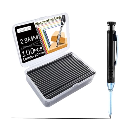 100Pcs Pencil Refills, 2.8mm Pencil Leads, Solid Carpenters Refills Replacement, Deep Hole Marker, Waterproof for Woodwork Construction Building (Black) - style: black
