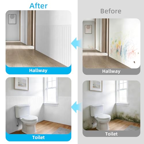 Art3d Beadboard Wainscoting Wall Panel Kit, 37.8 x 9.84 Inch, Matte White | 12-Piece Panels + 4 Edge Trims, 31 Sq.Ft. Coverage, Lightweight, Water-Resistant, Easy to Trim, for Living Room, Bedroom - color: Matte White