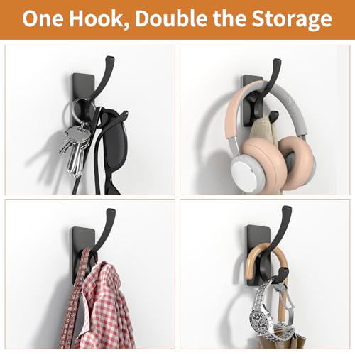 Jesginboo Self Adhesive Heavy Duty Coat Hooks for Wall, 4 Packs Black