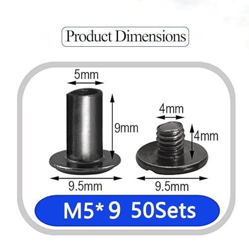 Open Back Chicago Screws Binding Screws Post Rivets Leather Repair Screws, 9 mm, Gun Black，50 Sets - color: black, size: M5*9mm