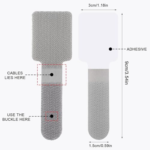 100 Pcs Hook and Loop Cable Straps, Cable Management Under Desk, Grey Ties - color: Grey