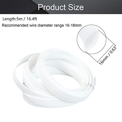 Othmro 16.4ft Length PET Flexible Expandable Braided Cable Sleeves 0.62inch Width Wire Loom Sleeving and Organizers Flexible Wire Mesh Sleeves for TV Audio PC Cords from Pets Chewing White