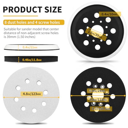 5" Hook & Loop Replacement Sander Pad RS034 & RS035 Compatible with Bosch Random Orbital Sander ROS20 ROS20VS GEX12V with 4 PCS Foam Pad & 36 PCS Sanding Discs 100 150 180 240 320 400 Grits - style: For RS034 & RS035