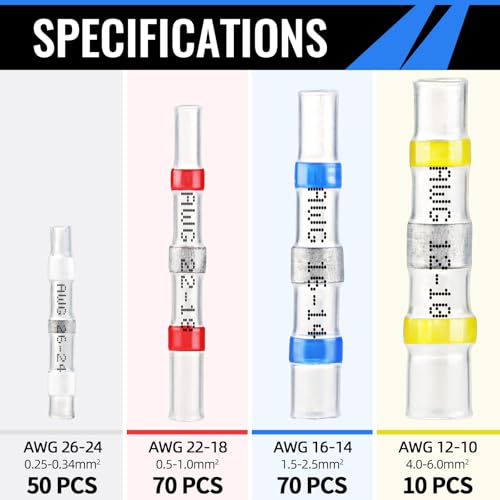 200PCS Solder Seal Wire Connectors, Waterproof Solder Butt Connectors Kit - size: 200 pcs