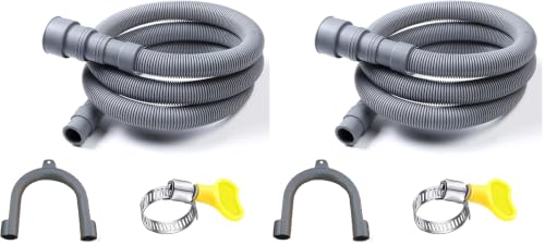HLMOptimo 6 Feet Universal Washing Machine Drain Hose Flexible Dishwasher Drain Hose Extension Kits Corrugated Washer w/ 2 Clamps 1 adapter 1 U-Bend Holder (Pack of 2) - size: 6 Feet (Pack of 2)