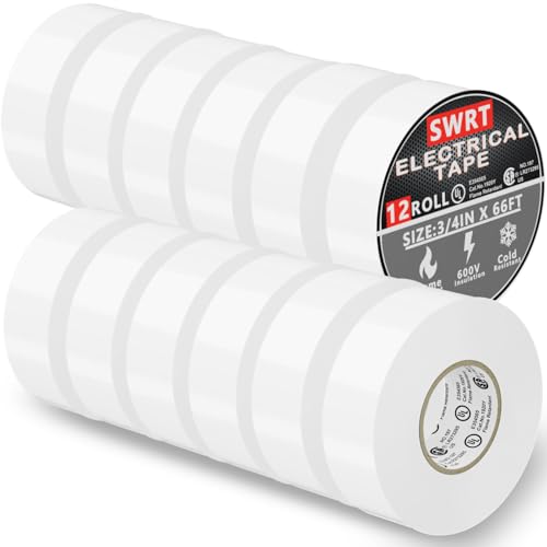 SWRT UL/CSA White Electrical Tape 0.75" x66FT Flame Retardant - color: White, size: 66 ft x 0.75 in