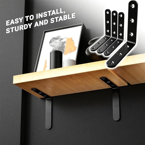25Pcs Black Angle Brackets 4”x 4” Heavy Duty Corner Bracket 3MM for Wood | 3MM Thick Metal Corner Brackets 90 Degree Joint Hardware 4in Mounting Bracket for Wooden Furniture Cabinet Chair Bookshelf - size: Black-4x4 Inch