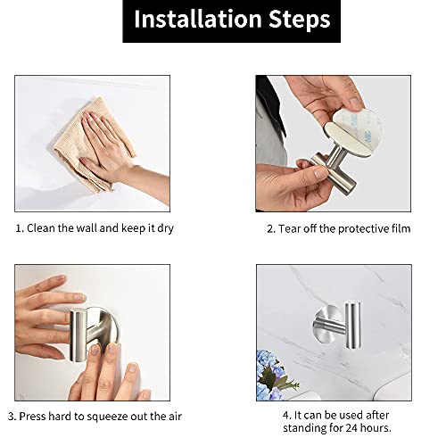 Vuzvuv Brushed Nickel Self Adhesive Stainless Steel Towel Hooks (2-Pack) | SUS304, Self-Adhesive, Heavy Duty, Waterproof, Coat Robe Hook for Bathroom, Kitchen, Hotel - color: Silver-2 Pcs