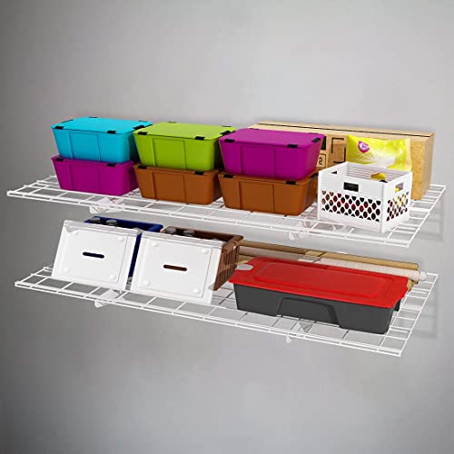 FLEXIMOUNTS 2 Pack 2x4ft Garage Shelving Wall Mounted Storage Rack, White - color: White, size: 2 pack-2x4 ft