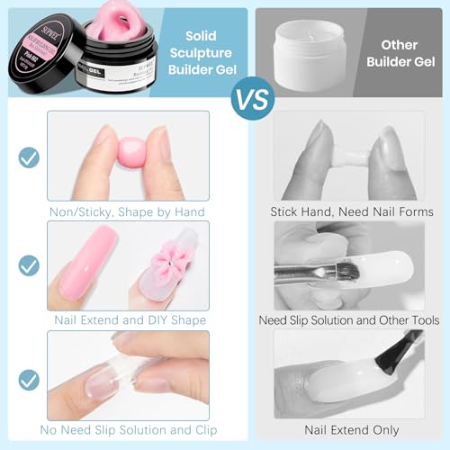 Sculpting Gel for 3D Nail Art Gel Non Stick Hand Solid Builder Gels | Hard Gel for Extension Carving Sculpting Beauty Nail Charms for Beginner and Salon DIY - color: Clear&Pink&Nude