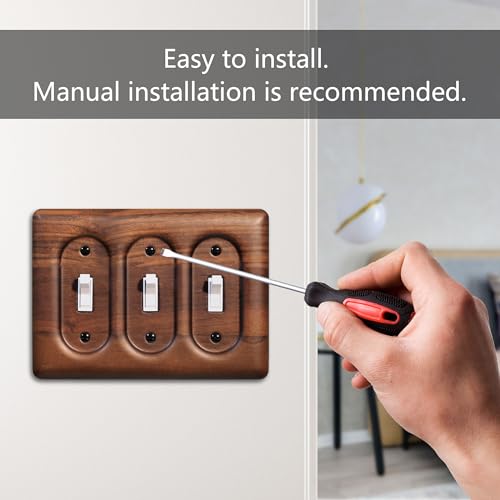 Solid Walnut Triple Switch Plate 3-Gang Light Switch Wall Cover for Decorative and Functional Home Accents (Pack of 2) - color: Walnut wood, size: Triple Rocker (Pack of 2)