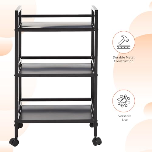 Amazon Basics 3-Tier Metal Rolling Utility Cart, Storage Organizer, Multifunctional Storage, Mobile Shelving, Black
