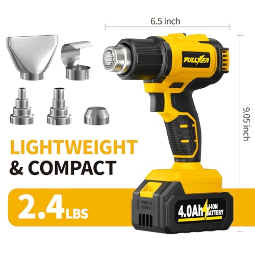 FULLYEA Heat Gun Cordless, Max 550℃ Portable Heating Gun, 2-Temperature Setting, Small Hot Air Guns with 2 Batteries & 5 Nozzles, Wireless Heat Gun Kit for Paint Removal, Shrink Tubing, DIY Gift