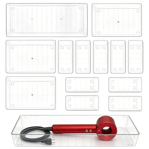 Manalete 14 Pcs Plastic Drawer Organizer with 2 pcs 15"x6" Vanity Organizer - size: 2 Pack 15×6", 3 Pack 9×6", 9 Pack 3×6"