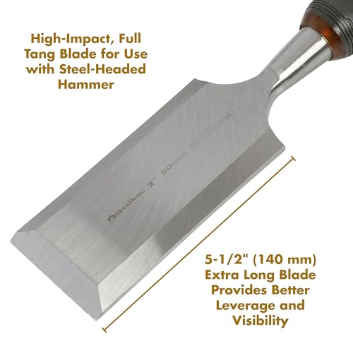 Buck Bros. 74819 2-Inch Wood Chisel, Full Tang Wood Carving Tools, Woodworking Tools for Carpentry, Trim Work, and DIY Projects, Hardened Steel Blade, Beveled Edge, Durable Non-Slip Handle - size: 2-Inch