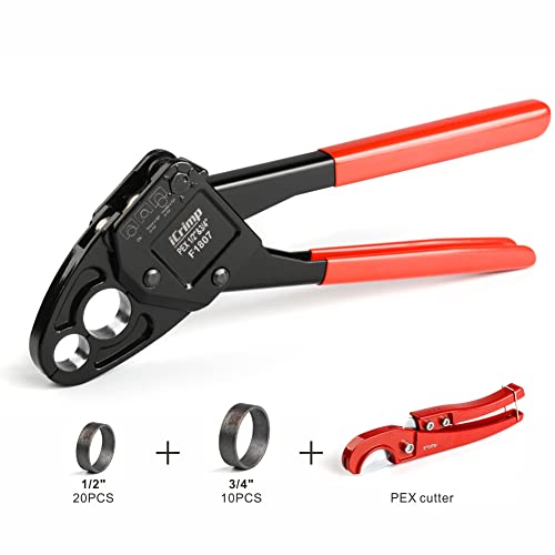 IWISS Angle PEX Crimping Tools Combo Kits for 1/2" & 3/4" Pex Crimp Rings with Go/No-Go Gauge with PEX Pipe Cutter Suits for All US F1807 Standards Copper Rings