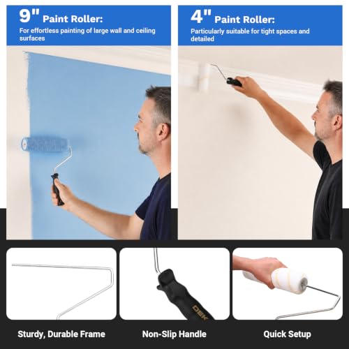 DEKOPRO Paint Roller Kit, 20-Piece Paint Roller Set with Microfiber Sleeves & Frame, Tray, Flat Brush, 4" & 9" Paint Rollers for Walls, Cabinets, Interior, Exterior, House Painting Supplies
