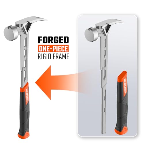 VANQUISH Framing Hammer 17oz One Piece Forged Straight Claw Hammer with Smooth Face & Shock Reduction Grip, Claw Hammer with Magnetic Nail Holder Side Nail Puller, 0628 - size: 17oz Smooth Face